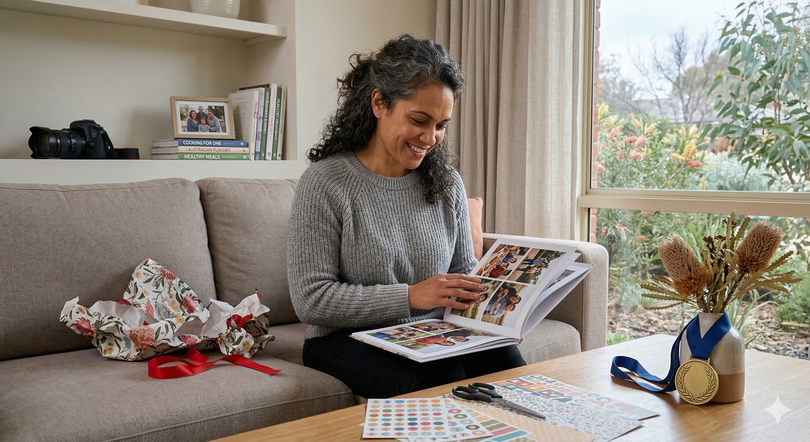 Mia smiling in a natural light portrait used as a sample giver profile.