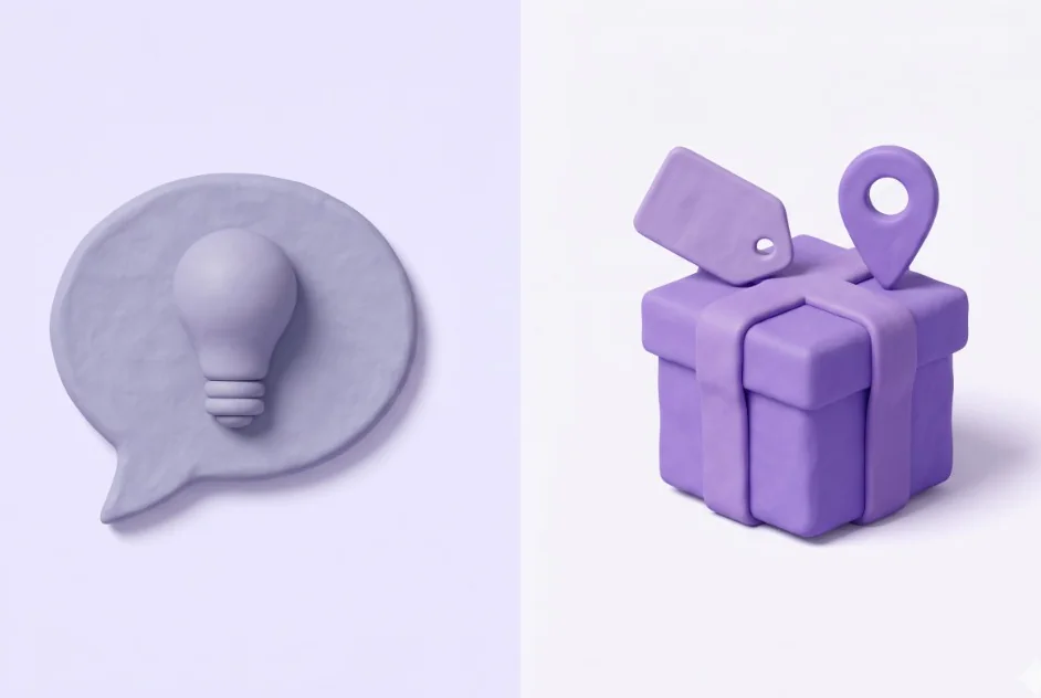 Electric clay comparison of chat ideas versus a shoppable gift with price and location