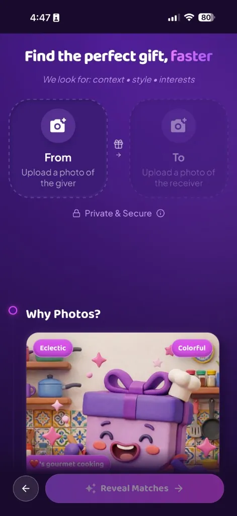 GiftyWow app: upload photos for the gift giver and recipient to find gifts faster