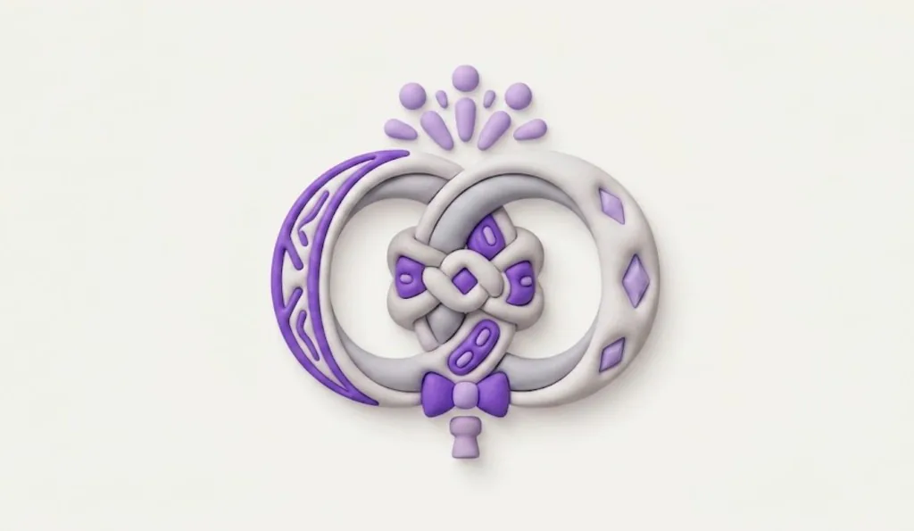 Claymorphic interlocking wedding rings in lilac and white with a bow detail, wedding anniversary gift ideas hub (2026)