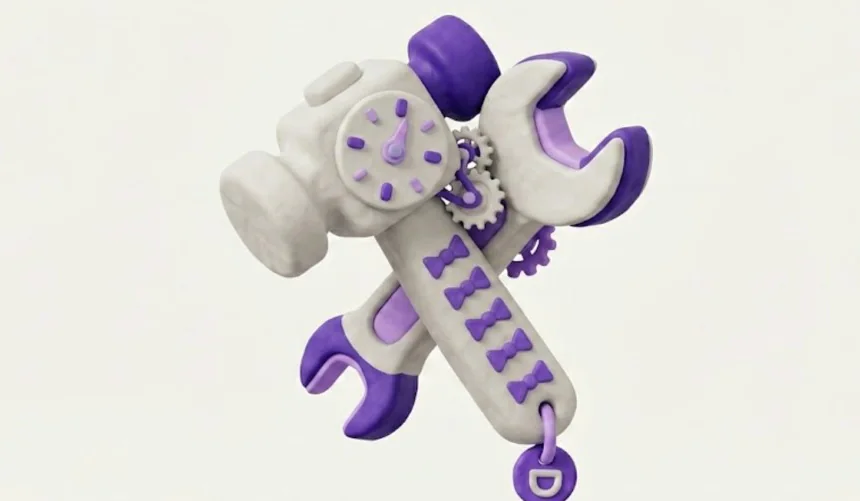 Claymorphic crossed hammer and wrench with purple bowties and a D charm, Father's Day gift ideas hub (2026)