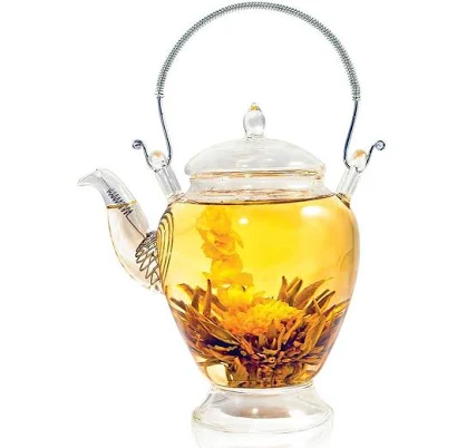 Hand-Blown Glass Teapot with Artisan Flowering Tea — Mother's Day gift for a grandmother, shoppable idea