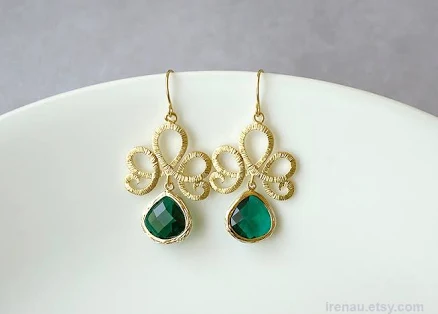 Emerald Glass & Gold Leaf Studs — Mother's Day gift for a grandmother, shoppable idea
