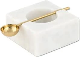 Solid Marble Salt Cellar with Polished Gold Spoon — Mother's Day gift for a grandmother, shoppable idea