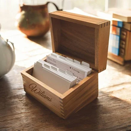 Heirloom Engraved Wooden Recipe Box & Memory Cards — Mother's Day gift for your mother in law, shoppable idea