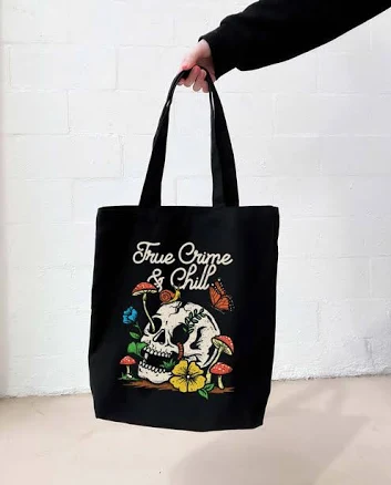 True Crime Podcast Merch Tote with Witty Tagline — Mother's Day gift for your wife from her husband — shoppable idea
