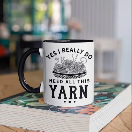 Yarn Chaos Ceramic Mug with Knitting Humor — Mother's Day gift for your wife from her husband — shoppable idea